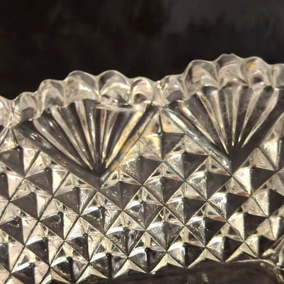 Vintage Cut Glass Strawberry Diamond Fan Pattern Rectangular Serving Dish - Picture 5 of 5